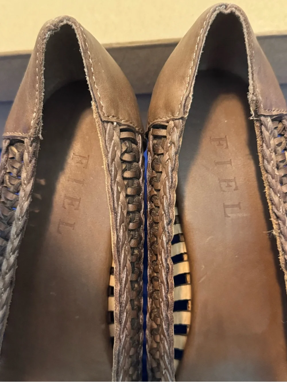 FIEL Brown Braided Leather Women's Wooden Wedges - New with Box